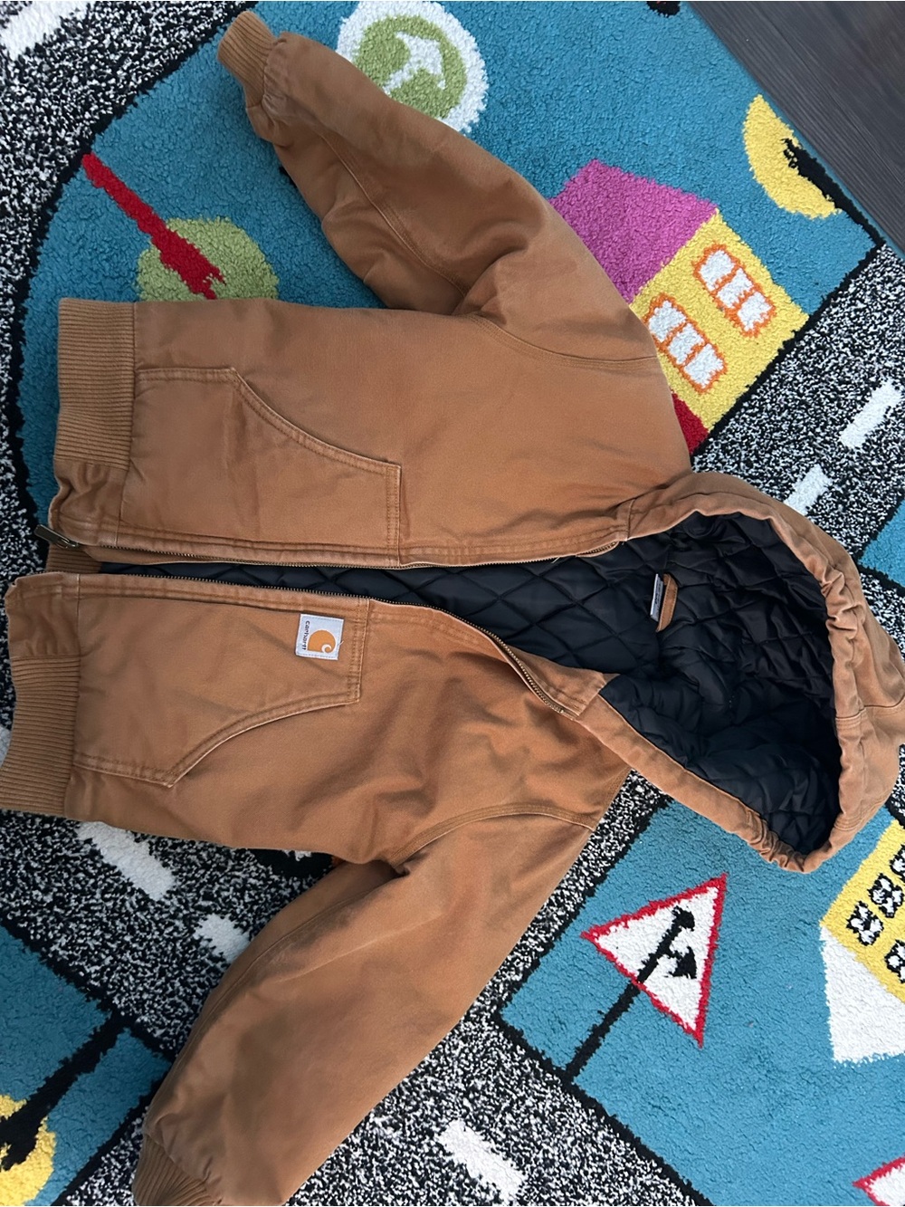 Carhartt Kids Brown Quilted-Lined Hooded Jacket size S 7/8